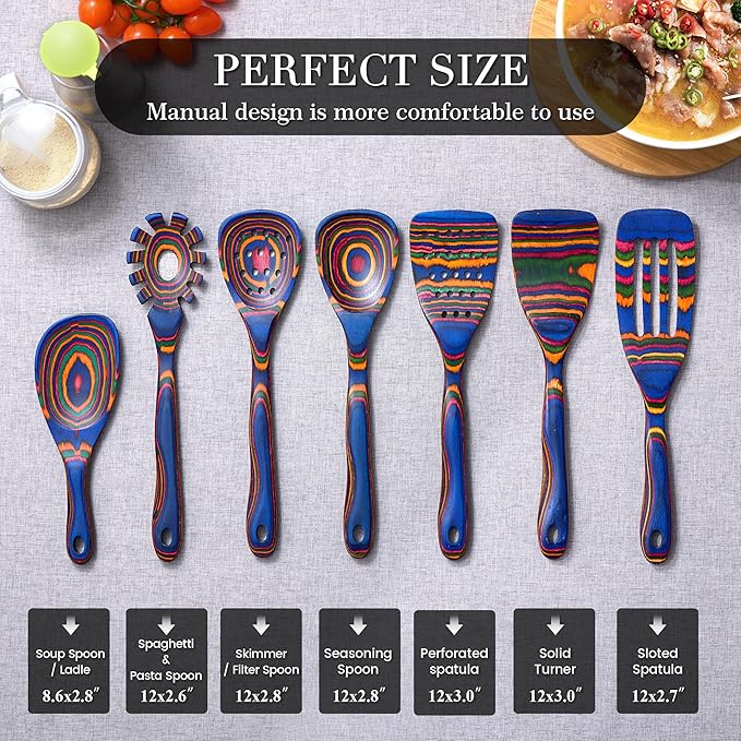 Heat-Resistant Wood Cooking Utensils - 7pc Set, Eco-Friendly, Includes Spatula, Pasta & Slotted Spoons, Essential Kitchen Tool-Ruum Studio Home