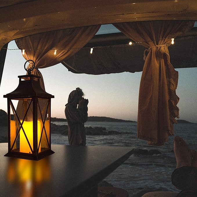 YAKii 14" Decorative Candle Lantern LED Flameless Candle Timer, Plastic LED Candle & Holder, Indoor & Outdoor Hanging Lights,Christmas Day Decoration Pack of 6 (Antique Copper Brushed)-Ruum Studio Home