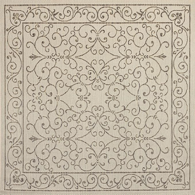 JONATHAN Y Vintage Filigree Indoor Outdoor Square Area Rug 6X6 Beige/Brown, Charleston Textured Weave for Backyard, Patio, Porch, Easy-Cleaning, High Traffic, Pet-Friendly, Non-Shedding (SMB106A-6SQ)-Ruum Studio Home