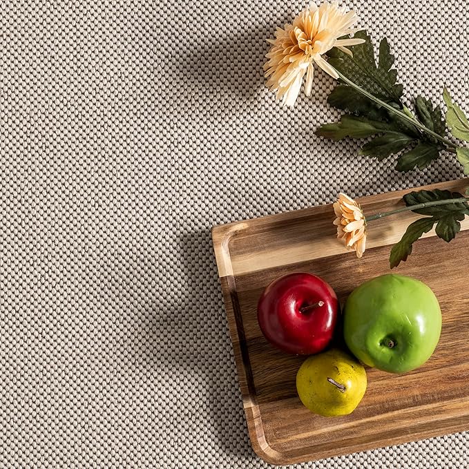 nuLOOM 5' x 8' Outdoor Area Rug, Casual Design With Striped Border, Stain Resistant, Highly Durable, For Patio, Balcony, Bedroom, Living Room, Dining Room, Bathroom, Light Grey-Ruum Studio Home