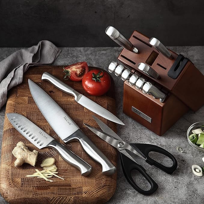 McCook® Knife Sets, German Stainless Steel Kitchen Knife Block Sets with Built-in Sharpener-Ruum Studio Home