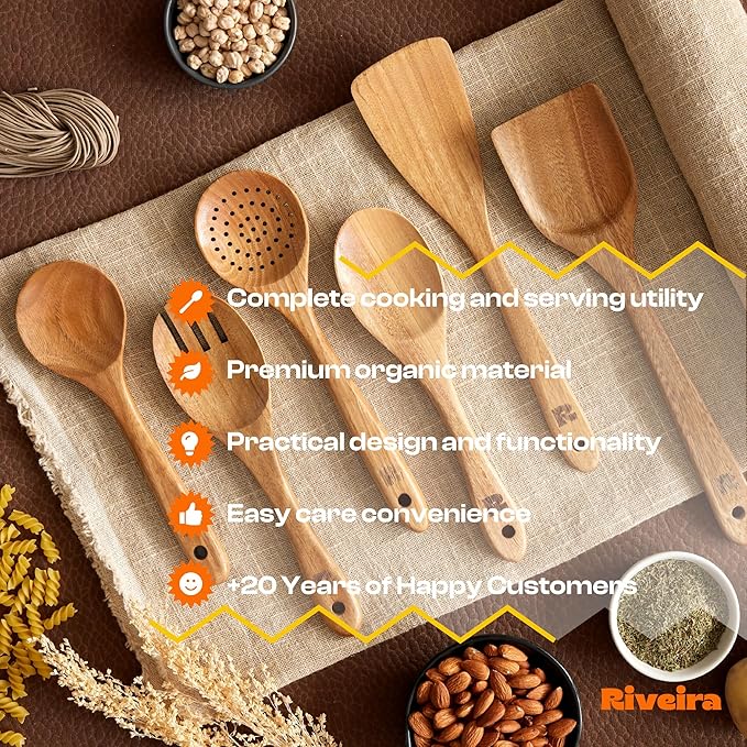 Riveira's 6-Piece Kitchen Essentials - Wooden Spoons for Cooking and Comprehensive Cooking Utensils Set-Ruum Studio Home