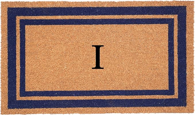 Calloway Mills 153001830I Dark Blue Border 18" x 30" Monogram Doormat (Letter I)-Ruum Studio Home