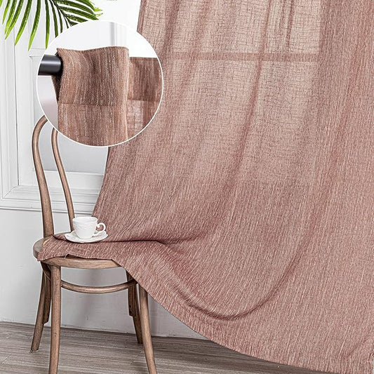 MYSKY HOME Living Room Curtains for Windows, Linen Look Texture Semi Sheers Boho Drapes Extra Long Floor Length Curtain Panels Soft Cotton Fabric, 50 x 108 Inch, Brick Red, 2 PCs-Ruum Studio Home