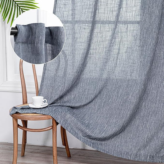 MYSKY HOME Semi Sheer Curtains 84 Inch Length, Living Room Curtains & Drapes Boho Sheer Light Filtering for Sliding Glass Door Windows Soft Elegant Rod Pocket, 50" x 84", Dusty Blue, 2 Panels-Ruum Studio Home
