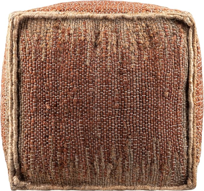 Mark&Day Pouf Ottoman, Lanzenkirchen Natural Fiber Burnt Orange Cube Pouf Foot Rest for Living Room, Bedroom and Boho Home Decor (16"x16"x16")-Ruum Studio Home