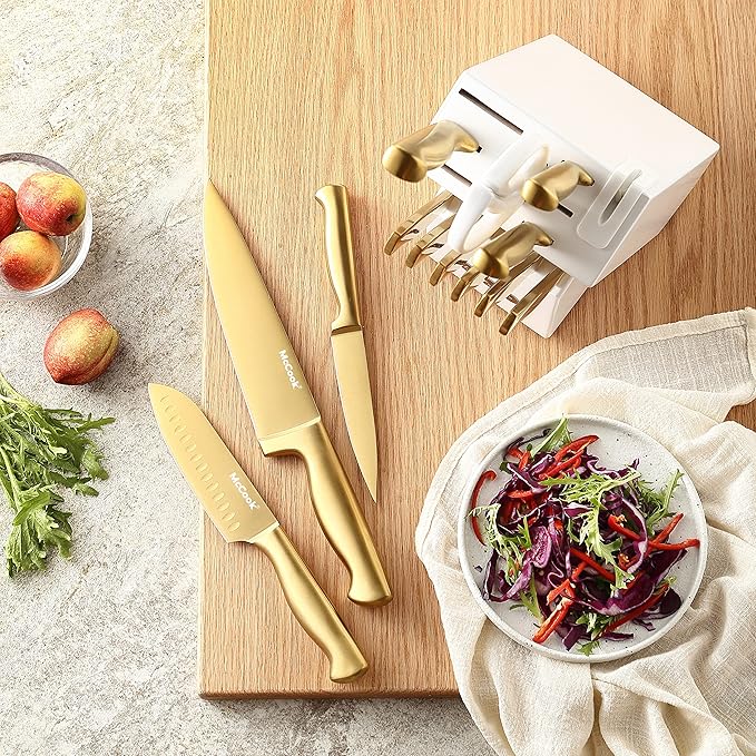 McCook® Knife Sets, Golden Titanium Stainless Steel Kitchen Knife Block Sets with Built-in Sharpener-Ruum Studio Home