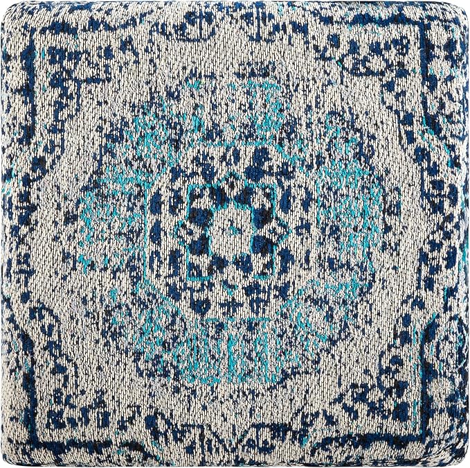 Mark&Day Pouf Ottoman, Kaltenleutgeben Traditional Teal Cube Pouf Foot Rest for Living Room, Bedroom and Boho Home Decor (18"x18"x18")-Ruum Studio Home