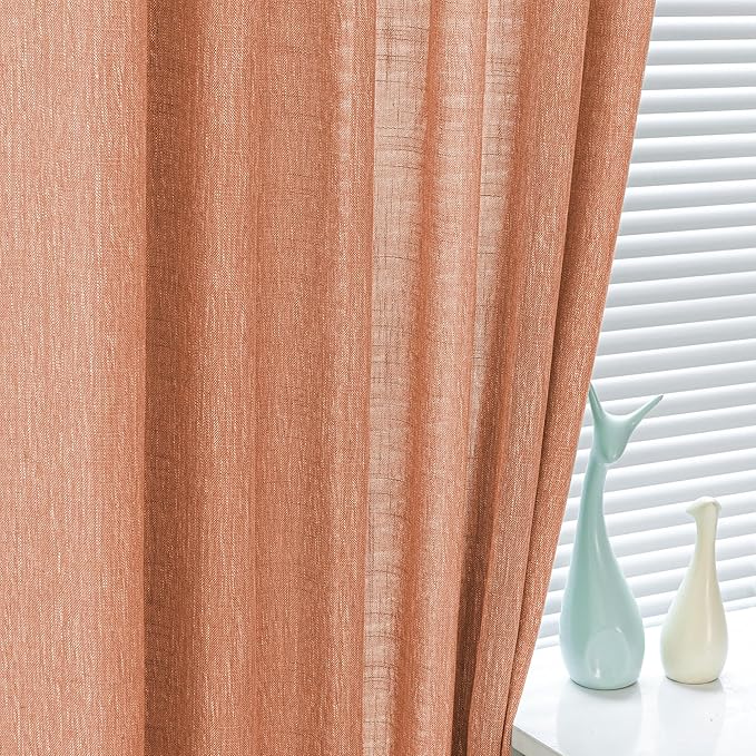 MYSKY HOME Orange Curtains for Bedroom, Short Curtains for Small Window, Boho Semi Sheer 2 Panel Set, Linen Style Texture for Closet/Kitchen, 50"x63", Burnt Orange-Ruum Studio Home