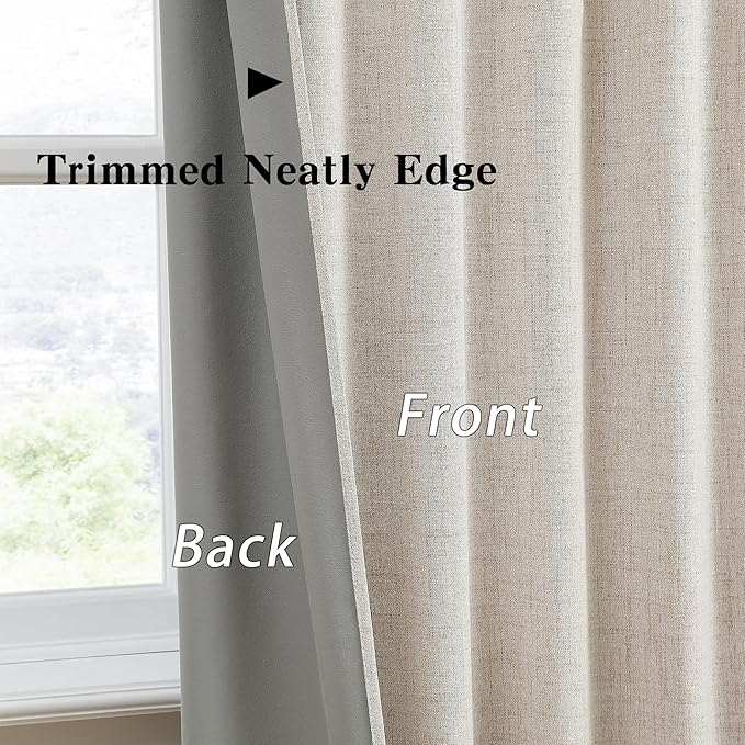 RAIN CITY Extra Wide Curtains 90 Inch Long 2 Panels,Total 140 in Wide Boho Noise Reduction Window Burlap Track System Curtain Panels for Country Villa Back Tab Pleat Tape with Hooks,Linen Beige 70x90