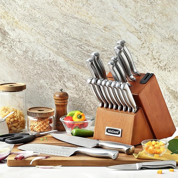 McCook® Kitchen Knife Sets,German Stainless Steel Knives Block Set with Built-in Sharpener-Ruum Studio Home