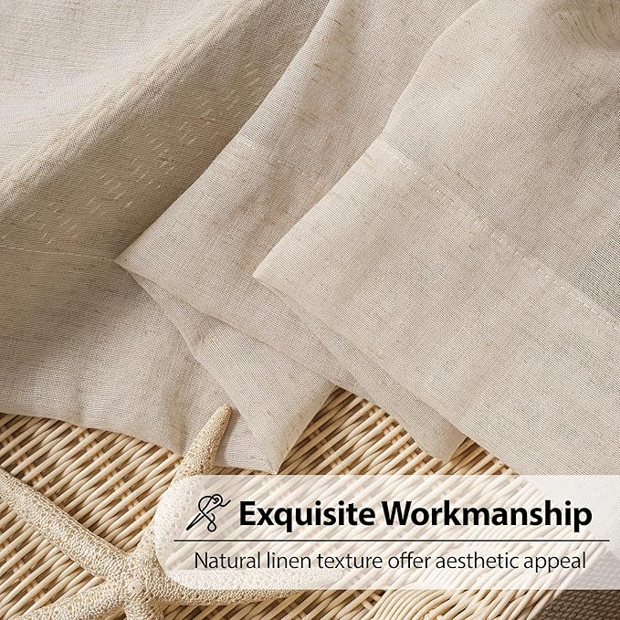 FMFUNCTEX Linen Sheer Curtains for Bedroom, Taupe Curtains 63 Inch Length for Living Room, Brown Farmhouse French Flax Blend Window Draperies, Rod Pocket 2 Panels Set-Ruum Studio Home