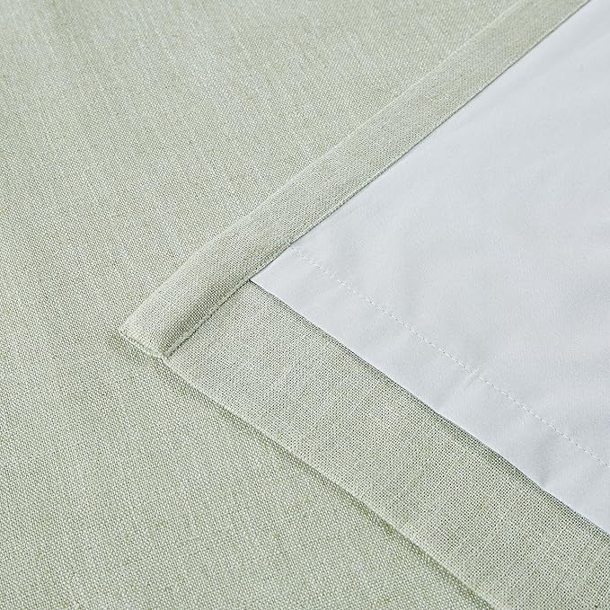 Vision Home Soft Green Pinch Pleated Full Blackout Curtains Linen Blended Room Darkening Window Panels 90 inch for Living Room Bedroom Thermal Insulated Pinch Pleat Drapes with Hooks 60" Wx90 Lx1