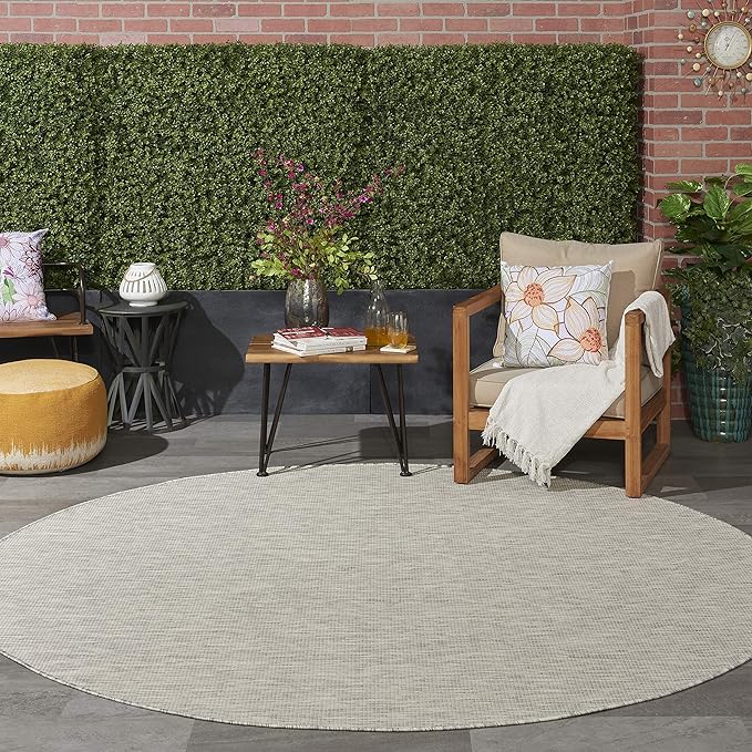 Nourison Home Positano 8' x Round Light Gray Fabric Modern Area Rug (8' Round)-Ruum Studio Home