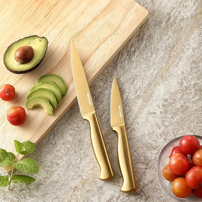 McCook® Knife Sets, Golden Titanium Stainless Steel Kitchen Knife Block Sets with Built-in Sharpener-Ruum Studio Home