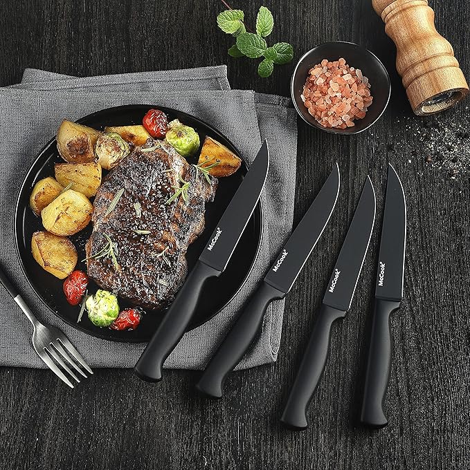 McCook® Knife Sets,German Stainless Steel Knife Block Sets with Built-in Sharpener, Black-Ruum Studio Home