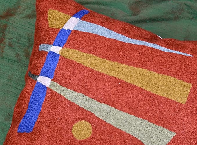 Kandinsky Modern Pillows Cover- Orange | Mid Century Chair Cushions | Abstract Throw Pillows | Contemporary Pillowcase | Modern Couch Pillows | Needlepoint Accent Cushion | Wool Size 18x18-Ruum Studio Home