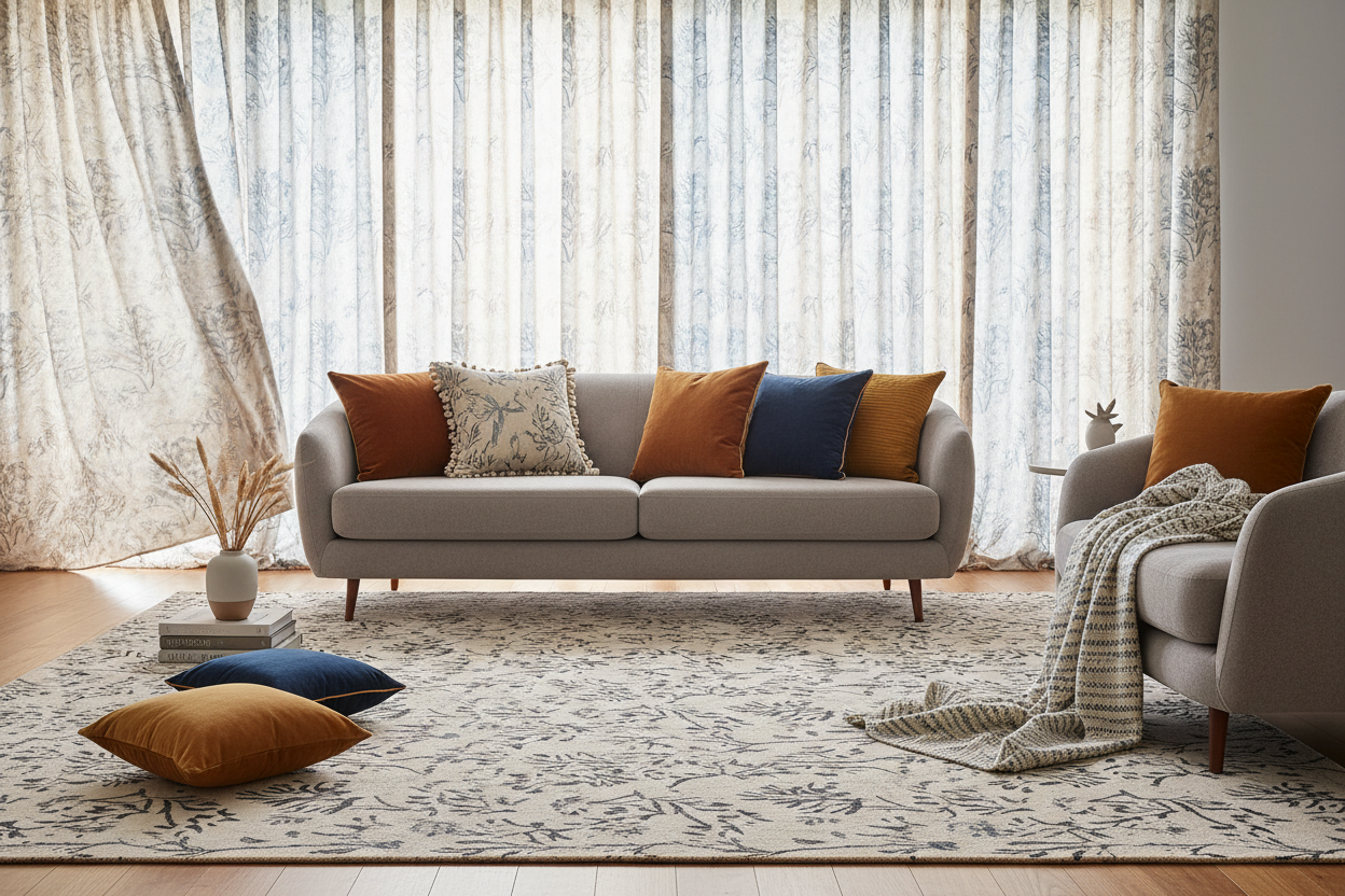 Combining Rugs, Curtains, and Cushions
