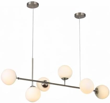 KCO Modern Silver Milk Glass Pendant Light 6 Light Pendant Light Fixture Chandelier Brushed Nickel Chandelier Modern Hanging Linear Light Fixture for Dining Room Kitchen Island-Ruum Studio Home
