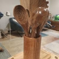 9 Piece Natural Teak Wooden Kitchen Utensil Set with Spoon Rest - Comfort Grip Cooking Spoons and Utensils Holder-Ruum Studio Home