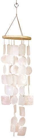 Bellaa 22913 Wind Chimes Outdoor, Garden Decorations, Musical, Indoor/Outside Windchimes, Beach, Ocean Breeze, Gifts for Mom, Gift for All Occasions, Capiz Sea Glass Shells Wood White 27 inch-Ruum Studio Home