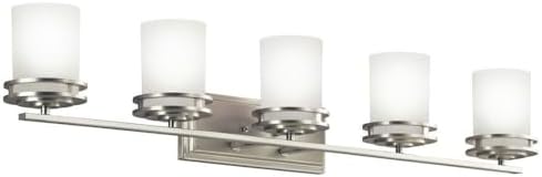 Kichler Hendrik 43" Vanity Light in Brushed Nickel, 5-Light Modern Bathroom Vanity with Satin Etched Cased Opal Glass, (43" W x 7.75" H), 5085NI-Ruum Studio Home