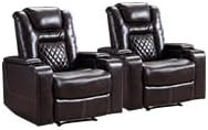 CANMOV Electric Power Recliner Chair Set of 2, Breathable Leather Home Theater Seating with Hidden Arm Storage, Power Recliner Chair for Living Room with USB Ports and Cup Holders,Brown-Ruum Studio Home