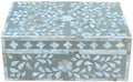 Decorative Wooden Storage Box with Mother of Pearl Inlay – Elegant Floral Design – Perfect for Home Décor in Living Room, Dining Area, or Bedroom (Grey, 12x8x5 inches)-Ruum Studio Home