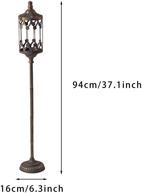 Vintage Floor Candelabra - 37.1" Tall Antique Gold Candle Holder with Glass Lantern, Rustic Gothic Metal Pillar Stand for Home Decor, Wedding & Event Centerpiece-Ruum Studio Home
