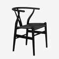 Wishbone Chair, Solid Wood Armrest Woven Seat Chair, Kitchen & Dining Chair, Wishbone Y Black Chairs - Set of 1 (Ash Wood - Black)-Ruum Studio Home