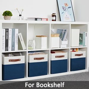 HNZIGE Cube Storage Bins Basket for Shelves Set of 4, Fabric Storage Cubes Baskets Closet Storage Bins for Cube with Handles, Cubby Storage Bins Baskets for Organizing Home and Office (White Blue)-Ruum Studio Home