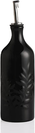 Sweejar Ceramic Olive Oil Dispenser Bottle, 20 Oz Relief Opaque Oil Cruet Protects Oil To Reduce Oxidation, Suitable for Storage Oil, Vinegar, Soy Sauce, Coffee Syrup, Liquids, Set of 1 (Black)-Ruum Studio Home