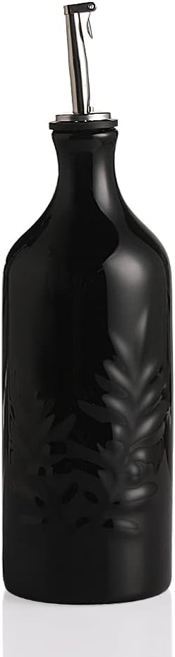 Sweejar Ceramic Olive Oil Dispenser Bottle, 20 Oz Relief Opaque Oil Cruet Protects Oil To Reduce Oxidation, Suitable for Storage Oil, Vinegar, Soy Sauce, Coffee Syrup, Liquids, Set of 1 (Black)-Ruum Studio Home