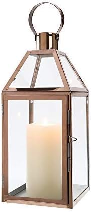 JHY Design Rose Gold Decorative Lanterns 16 inch High Stainless Steel Candle Lanterns with Tempered Glass for Indoor Outdoor Events Parities and Weddings-Ruum Studio Home