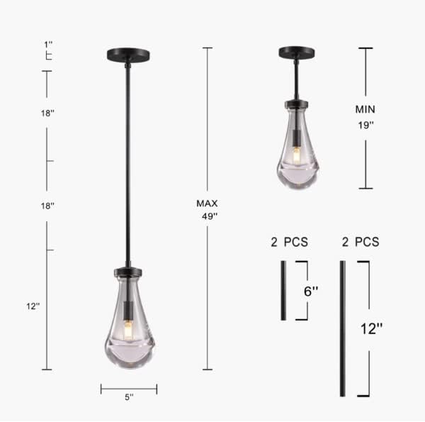 Raindrop Pendant Lights, Modern Black Pendant Lights for Kitchen Island, Dining Room Light Fixture Raindrop Chandelier, Chandelier for Living Room Hallway, Including The Bulb-Ruum Studio Home
