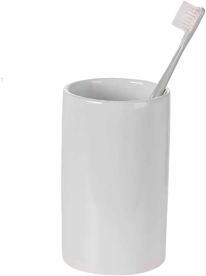 White Ceramic Toothbrush Holder, Tumbler Cups Reusable Toothbrush Mouthwash Cup,Makeup Brush Holder, Bathroom Counter Organizer(300ml)-Ruum Studio Home