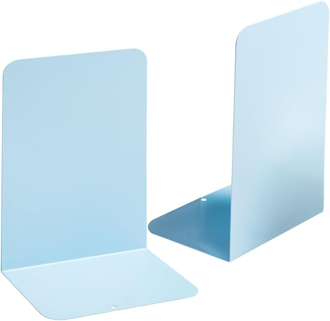 M&G Book Ends 1 Pair, Blue Large Metal Bookends for Shelves, L-Type Book Stopper for Heavy Books, Non-Skid Bookstand for Office Home School Supplies-Ruum Studio Home