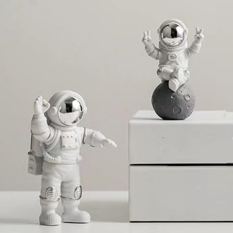 3 Pcs Silver White Astronaut Statues Set, Spaceman Sculpture Figurines Home Ornament Cake Toppers Gift-Ruum Studio Home