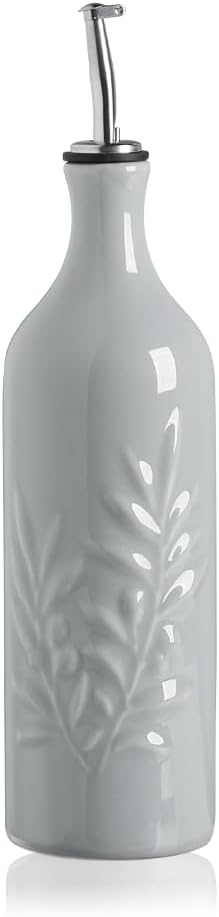 Sweejar Large Ceramic Olive Oil Dispenser Bottle, 24 Oz Relief Opaque Oil Cruet Protects Oil To Reduce Oxidation, Storage Vinegar, Soy Sauce, Coffee Syrup, Liquids, Set of 1 (Gray)-Ruum Studio Home