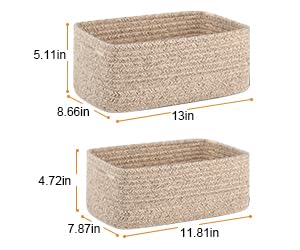 4 Pack Small Storage Shelf Baskets for Organizing, Mini Woven Rope Storage Bins for Towels, Cute Decorative Closet Organizer，Baby Nursery, Gift Empty Baskets -13''Lx8.66''Wx5.11''H-Brown-Ruum Studio Home