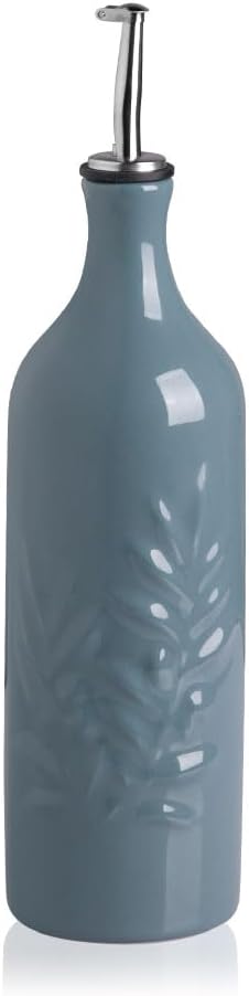 Sweejar Large Ceramic Olive Oil Dispenser Bottle, 24 Oz Relief Opaque Oil Cruet Protects Oil To Reduce Oxidation, Storage Vinegar, Soy Sauce, Coffee Syrup, Liquids, Set of 1 (Fog blue)-Ruum Studio Home
