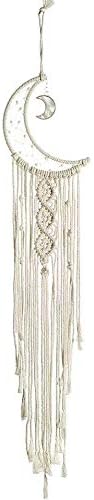 MOONFLY Dream Catcher with Handmade Moon Star Design Woven Cotton Dream Catchers Boho Macrame Wall Hanging Home Decoration Ornament Craft Gift (White Moon)-Ruum Studio Home