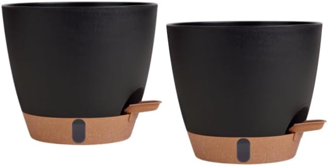 montresor 2 Pack 8 inch Plant Pots, PP Plastic Self Watering Plant Pot with Drainage and Tray for Indoor Outdoor Plants, Water Level Window & Reservoir Flower Pots Decorative Planter (Black)-Ruum Studio Home