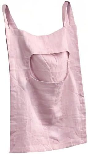 Amazhiyu 100% Linen Door Hanging Laundry Hamper Bag, 19x27 Inches Pink-Ruum Studio Home