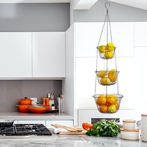 malmo 3-Tier Wire Fruit Hanging Basket, Vegetable Kitchen Storage Basket, Iron Wire Black (Basket2024)-Ruum Studio Home