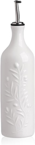 Sweejar Large Olive Oil Dispenser Bottle with Spout, 24 Oz Ceramic Oil Dispenser for Kitchen, Relief Opaque Oil Cruet, Oil Container for Cooking, EVOO, Avocado Oil, Vinegar, Pack of 1 (White)-Ruum Studio Home