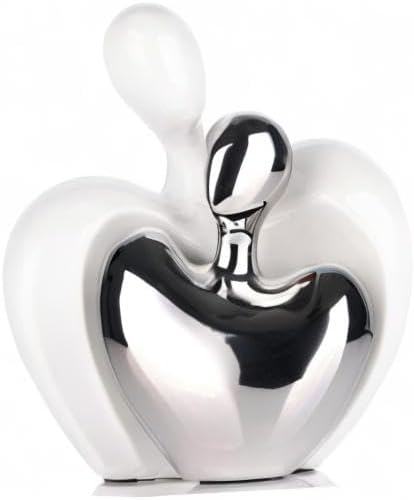 XMGZQ White and Silver Ceramic Couple Figurines Home Decor,Wedding Engagement Romantic Gift for Husband Wife,Large Male and Female Love Statue Valentine's Day Birthday,Abstract Hugging Couple-Ruum Studio Home