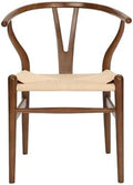 Wishbone Chair Natural Solid Wood Dining Chair/Hans Vegner Y Chair Rattan and Wood Accent Armrest Chairs Set of 1 (Ash Wood - Walnut)-Ruum Studio Home