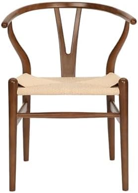 Wishbone Chair Natural Solid Wood Dining Chair/Hans Vegner Y Chair Rattan and Wood Accent Armrest Chairs Set of 1 (Ash Wood - Walnut)-Ruum Studio Home