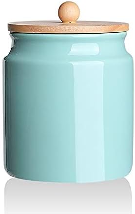 Sweejar Ceramic Kitchen Canisters, 28 FLOZ Porcelain Food Storage Jar with Airtight Seal Wooden Lid, Home Container Serving for Coffee Beans, Tea-leave, Sugar, Salt, Tool Bucket (Turquoise)-Ruum Studio Home